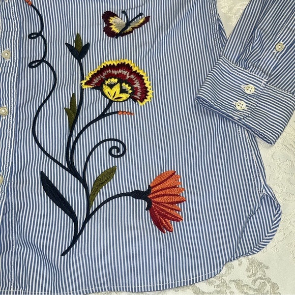 Talbots Embroidered 100% Cotton Button Down Ling Sleeve Blue & White Size Small - Picture 6 of 12